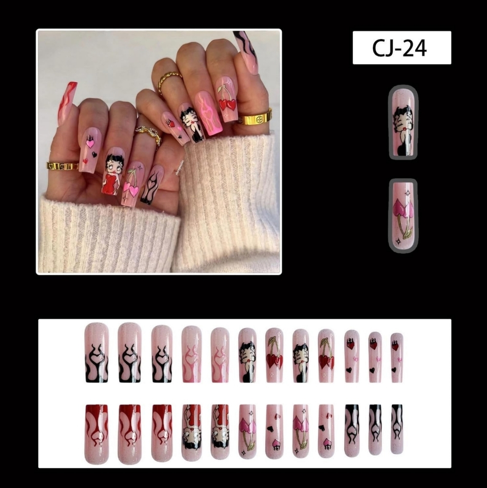 BETTY BOOP Press-On Nails​Betty Boop Press-On Nails ✨ Pink & Red Y2K Retro Manic - Picture 3 of 5